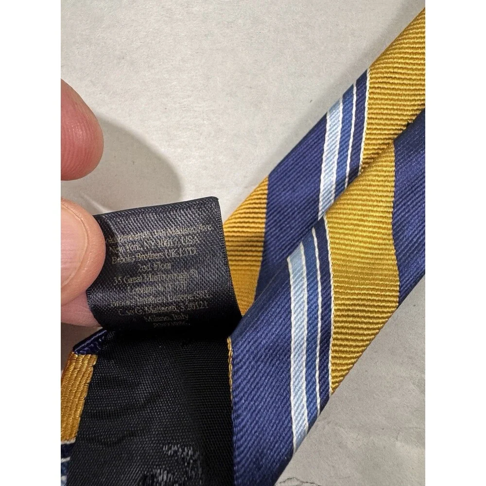 NWOT Brooks Brothers Silk Tie USA Made Gold/Blue/Silver Stripes 58
